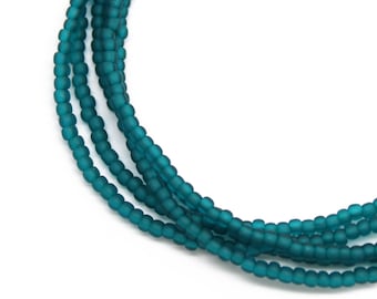 Teal Seed Bead Necklace, Thin 1.5mm Single Strand