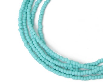 Turquoise Seed Bead Necklace Matte Finish, Thin 1.5mm Single Strand Turquoise Color Beaded Necklace, Made to Order Long to Choker
