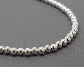 4mm Sterling Silver Bead Necklace Strand, 925 Sterling Silver Necklace, Long to Choker Length