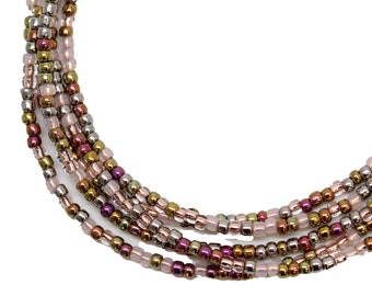 Pink Gold Seed Bead Necklace, Thin 1.5mm Single Strand