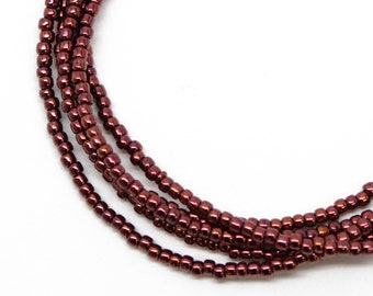Metallic Dark Bronze Seed Bead Necklace, Thin 1.5mm Single Strand