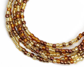 Mixed Gold Copper Bronze Seed Bead Necklace, Thin 2mm Single Strand, Multi Color Gold Tone Beaded Necklace