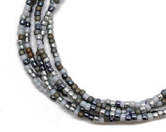 Multi Color Grey Seed Bead Necklace, Thin 1.5mm Single Strand, Gray Necklace, Minimalist Jewelry, Layering Necklace