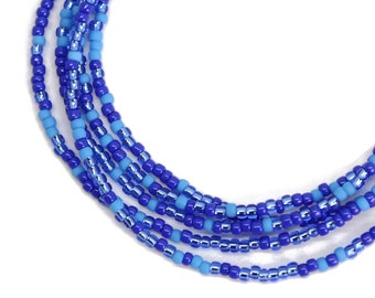 Multi Color Blue Seed Bead Necklace, Thin 1.5mm Single Strand