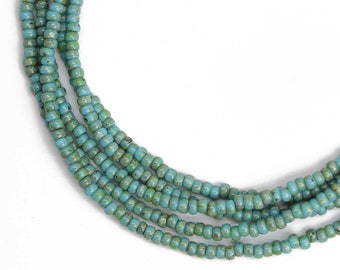 Turquoise Blue Picasso Seed Bead Necklace, Thin 1.5mm Single Strand