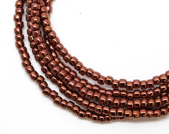 Copper Color Seed Bead Necklace, Thin 2mm Single Strand