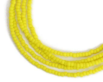 Frosted Dandelion Yellow Seed Bead Necklace, Thin 1.5mm Layering Strand, Dainty Glass Jewelry