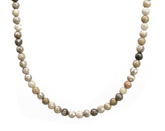 4mm Petoskey Coral Bead Necklace Strand, Small Brown Stone Beaded Necklace