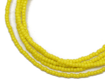 Yellow Single Strand Seed Bead Necklace, Thin 1.5mm Opaque Dandelion Yellow Beaded Necklace, Made to Order Choker to Long Lengths