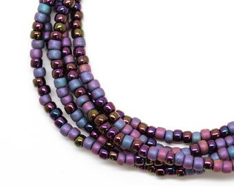 Purple Blue Seed Bead Necklace, Thin 2mm Single Strand