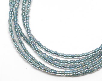 Sea Green Seed Bead Necklace, Thin 1.5mm Single Strand