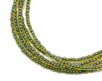 Jonquil Green Seed Bead Necklace, Thin 1.5mm Single Strand Green Beaded Necklace, Made to Order Long to Choker