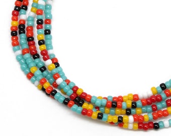 Southwestern Seed Bead Necklace, Thin 1.5mm Single Strand Beaded Necklace, Made to Order Long to Choker
