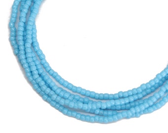 Turquoise  Blue Seed Bead Necklace, Thin 1.5mm Single Strand