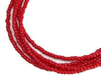 Pepper Red Seed Bead Necklace, Thin 1.5mm Single Strand Beaded Necklace