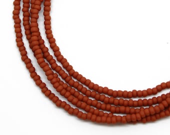 Terra Cotta Brown Seed Bead Necklace, Thin 1.5mm Single Strand Matte Brown Beaded Necklace, Made to Order Long to Choker