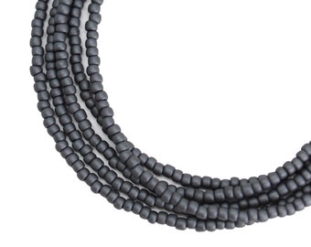 Matte Opaque Grey Seed Bead Necklace, Thin 1.5mm Single Strand