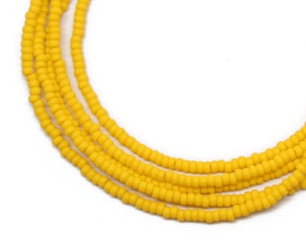 Canary Yellow Seed Bead Necklace, Thin 1.5mm Single Strand