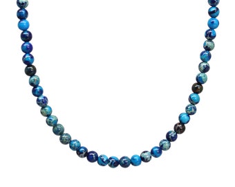 4mm Blue Sea Sediment Jasper Bead Necklace Strand, Small Blue Stone Beaded Necklace