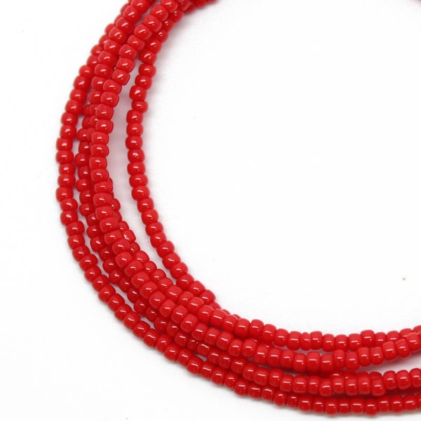 Red Seed Bead Necklace, Thin 1.5mm Single Strand Beaded Necklace