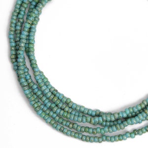 Turquoise Blue Picasso Seed Bead Necklace, Thin 1.5mm Single Strand image 1