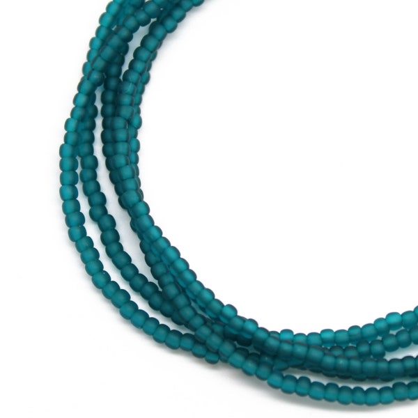 Teal Seed Bead Necklace, Thin 1.5mm Single Strand