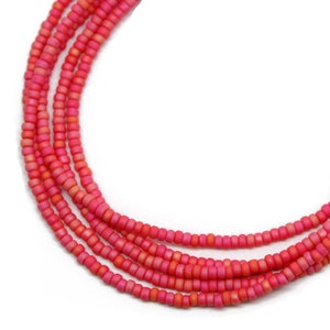 Coral Rainbow Seed Bead Necklace,  Thin 1.5mm Single Strand