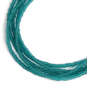 Transparent Teal Matte Seed Bead Necklace, Thin 1.5mm Single Strand