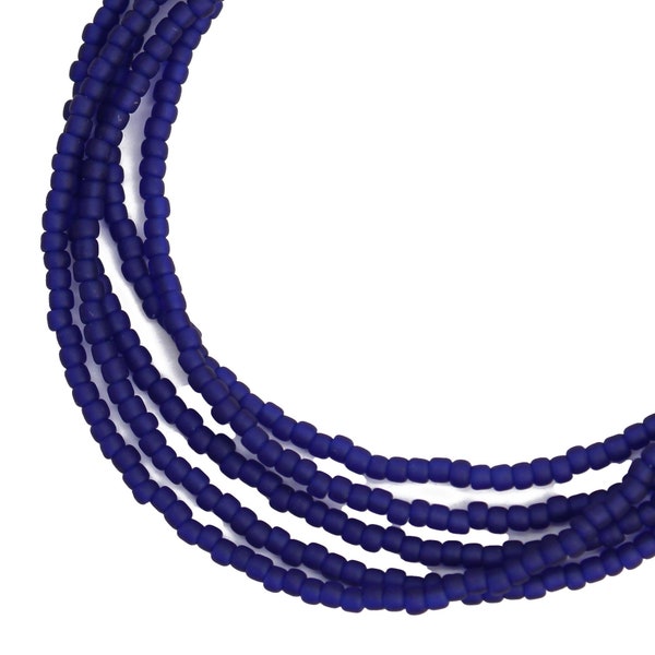 Cobalt Blue Seed Bead Necklace, Thin 1.5mm Single Strand