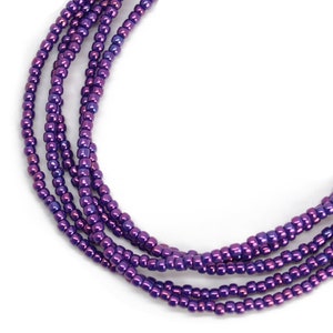 Metallic Grape Purple Seed Bead Necklace, Thin 1.5mm Single Strand