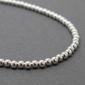 4mm Sterling Silver Bead Necklace Strand, 925 Sterling Silver Necklace, Long to Choker Length