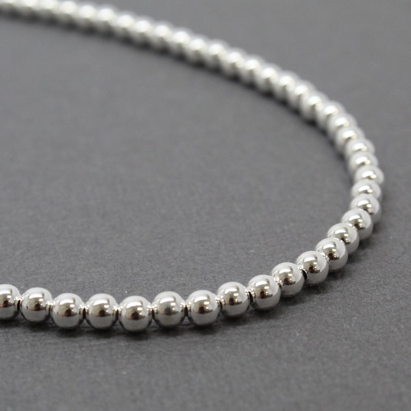 4mm Sterling Silver Bead Necklace Strand, 925 Sterling Silver Necklace, Long to Choker Length