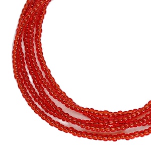 Transparent Siam Ruby Red Seed Bead Necklace, Thin 1.5mm Single Strand
