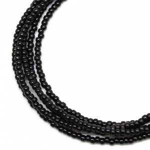 Black Seed Bead Necklace, Thin 1.5mm Single Strand, Black Choker, Long Black Necklace
