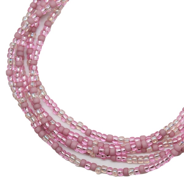 Pastel Pink Seed Bead Necklace, Thin 1.5mm Single Strand