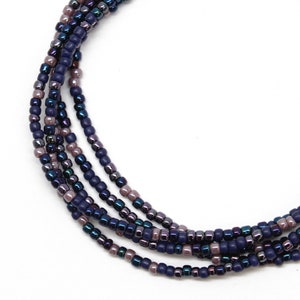 Iris Dark Blue Seed Bead Necklace, Thin 1.5mm Single Strand Multi Color Blue Beaded Necklace, Made to Order Long to Choker