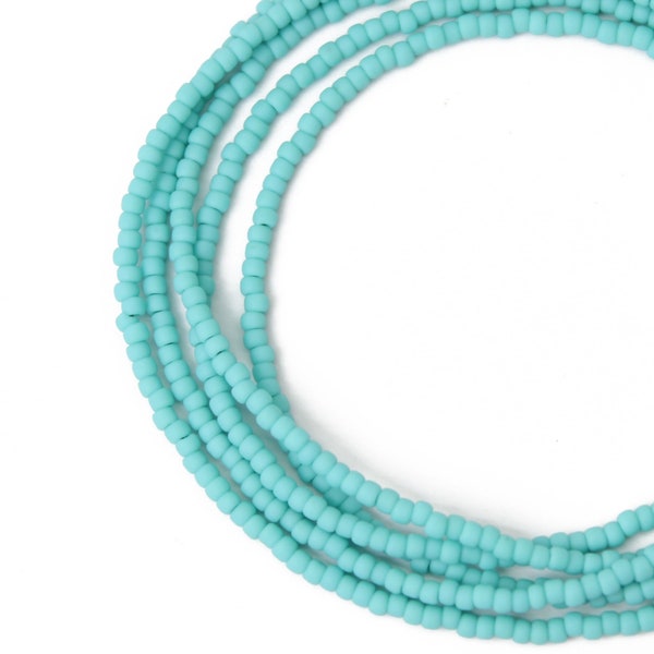 Turquoise Seed Bead Necklace Matte Finish, Thin 1.5mm Single Strand Turquoise Color Beaded Necklace, Made to Order Long to Choker