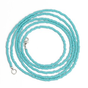 Turquoise Seed Bead Necklace Matte Finish, Thin 1.5mm Single Strand Turquoise Color Beaded Necklace, Made to Order Long to Choker image 2