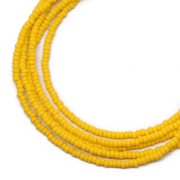 Canary Yellow Seed Bead Necklace, Thin 1.5mm Single Strand