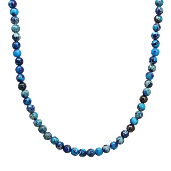 4mm Blue Sea Sediment Jasper Bead Necklace Strand, Small Blue Stone Beaded Necklace