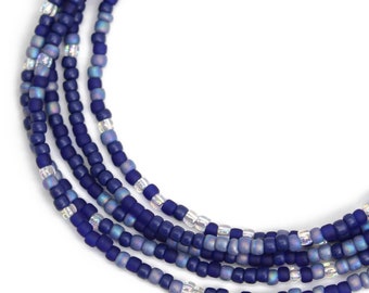 Multi Color Blue Seed Bead Necklace, Thin 1.5mm Single Strand