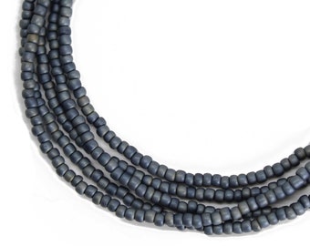 Matte Gun Metal Grey Seed Bead Necklace, Thin 1.5mm Single Strand