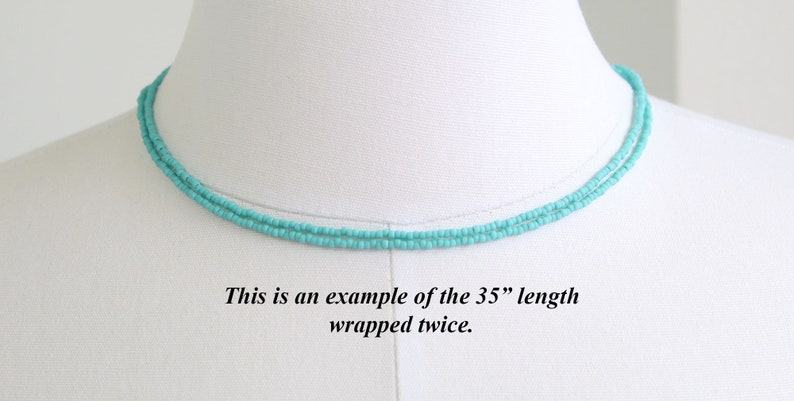 Turquoise Seed Bead Necklace Matte Finish, Thin 1.5mm Single Strand Turquoise Color Beaded Necklace, Made to Order Long to Choker image 7