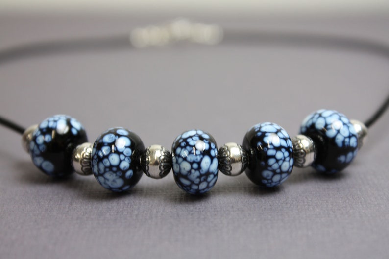 Black and Silver Necklace Bead Necklace Lampwork Necklace Glass Bead Necklace Black Beaded Necklace Black Jewelry Boho Necklace