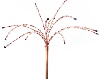 Pink Garden Sparkler, Crystal Bead Suncatcher, Handmade Glass Garden Art
