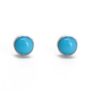 Tiny 3mm Turquoise Stud Earrings, Sterling Silver or 14K Gold Fill, American Mined Arizona Blue Turquoise