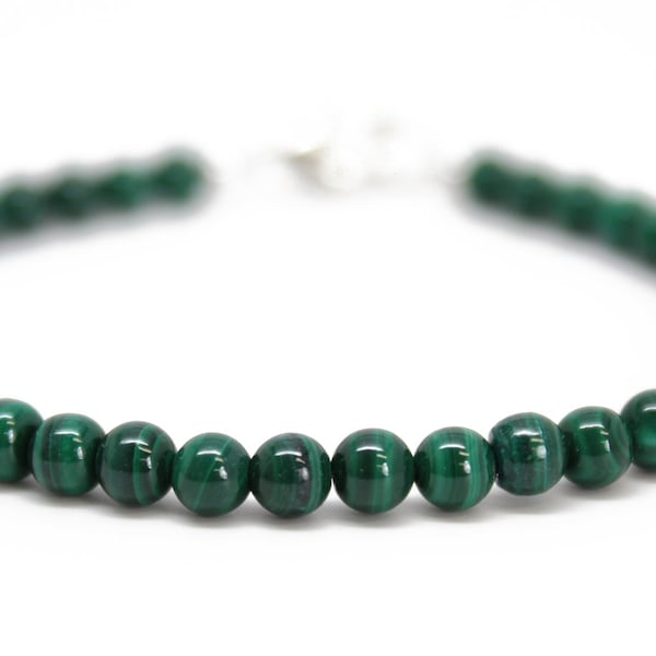 Malachite Bracelet with Clasp, Small 4mm Green Gemstone Bracelet, Natural Malachite Jewelry