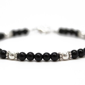 Black Onyx and Sterling Silver Bead Bracelet, Small 4mm Black and Silver Beaded Bracelet image 2