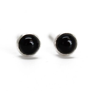Tiny 3mm Black Onyx Stud Earrings, Sterling Silver Second Hole Studs, Extra Small Black Studs