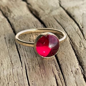 8mm Round Lab Grown Ruby Ring Yellow Gold Filled, Dainty Red Gemstone Ring